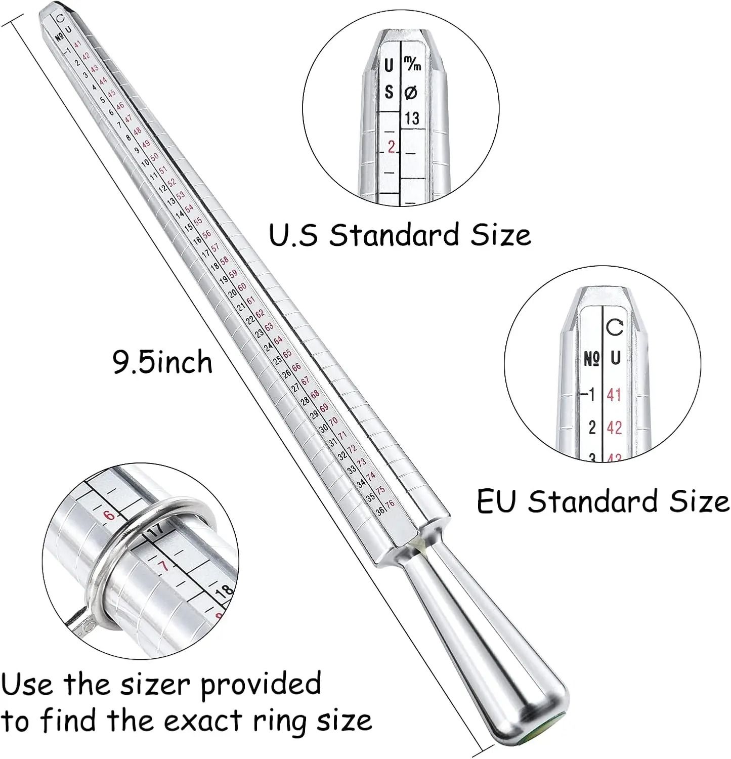 Aluminum Ring Measuring Kit with Mandrel and Finger Gauge