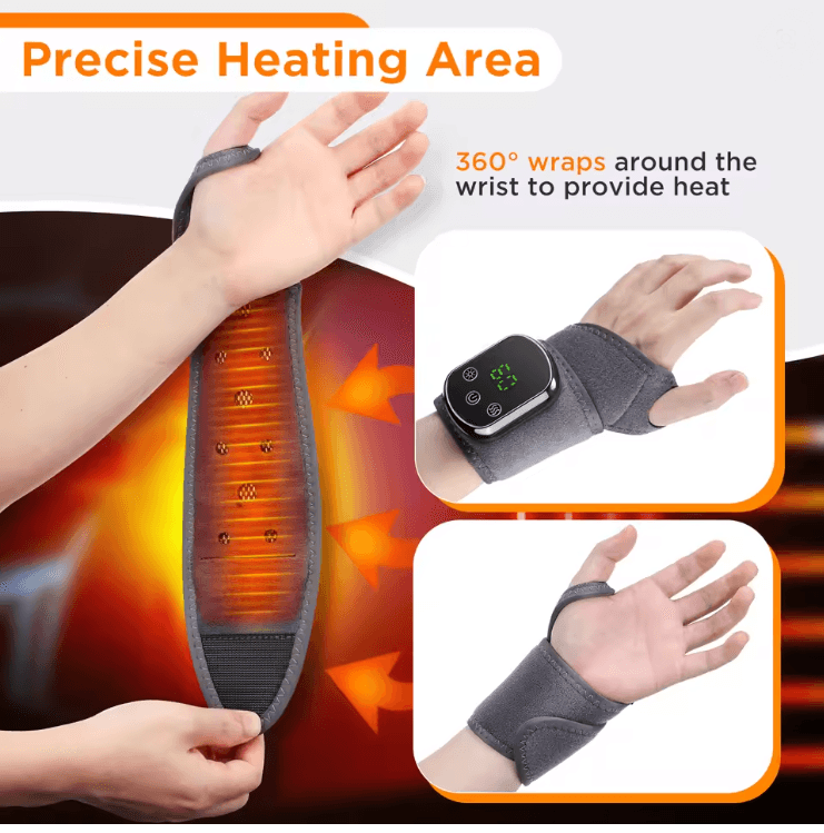 ThermaPulse 2 in 1 Heated Wrist Massager with Adjustable Temperature and Vibration Therapy