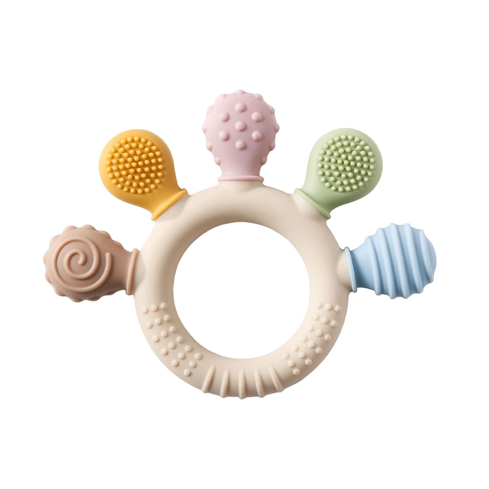 Silicone Crab Baby Teether with Natural Wooden Ring – BPA-Free Molar Toy