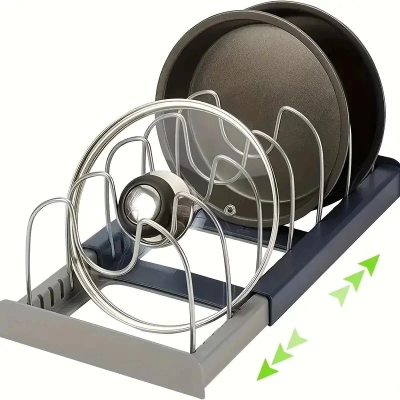 Adjustable Stainless Steel Expandable Pan Organizer Rack for Cabinets & Countertops