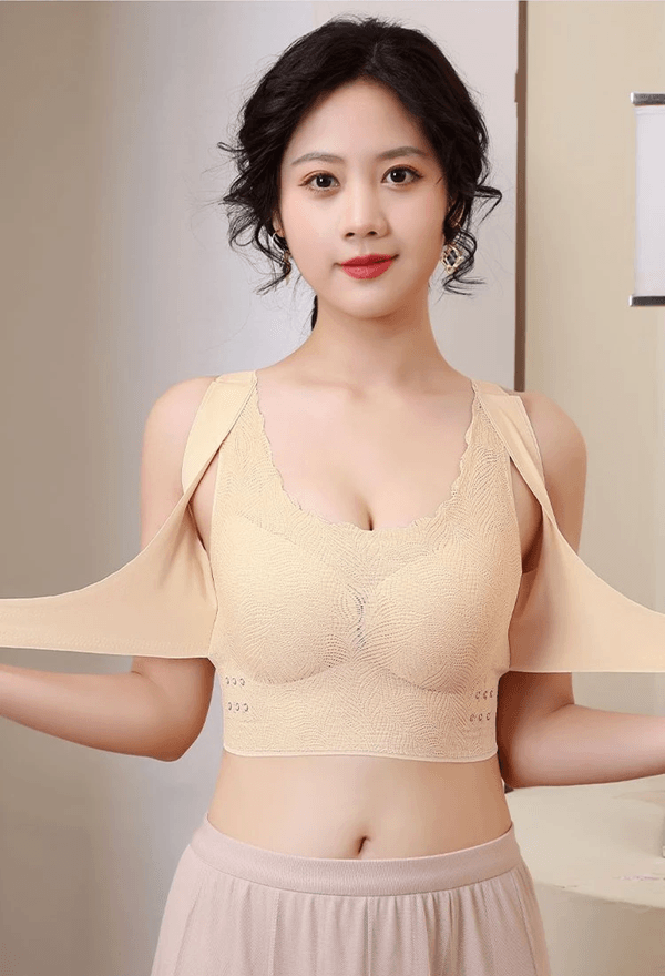 Elegant Lace Wireless Bra with Front Buckle and Criss Cross Back