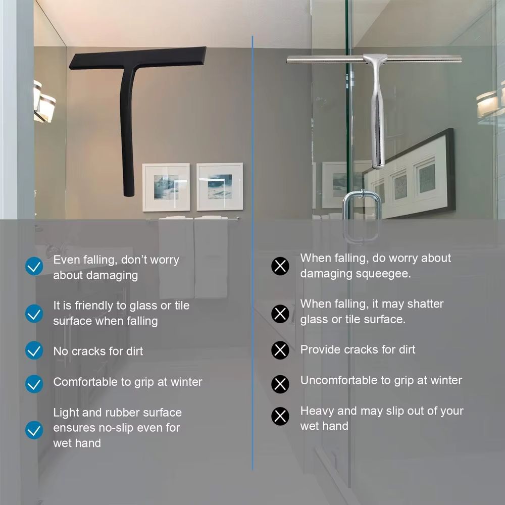 Matte Black Shower Squeegee - Silicone Streak-Free Glass and Window Cleaner