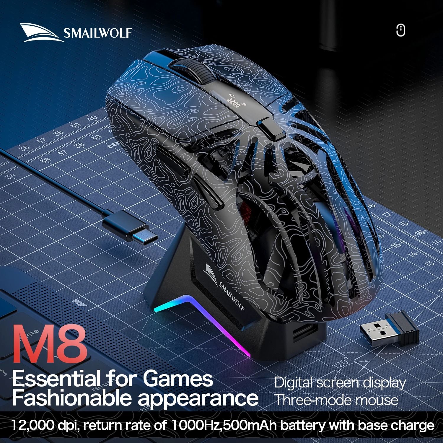 Ultra-Lightweight Tri-Mode Optical Gaming Mouse