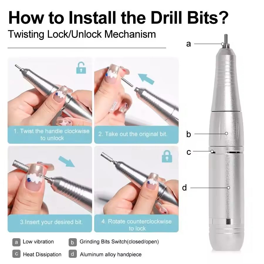 Professional Electric Nail Drill Machine – 45000RPM Rechargeable Low Noise Manicure Tool