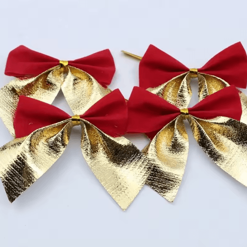 Mini Red & Gold Christmas Bow Ornaments for Tree & Gift Decor