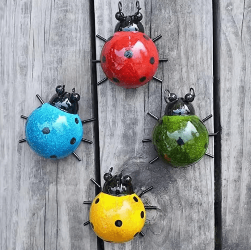 Set of 4 Metal Garden Wall Art Ladybugs – Outdoor Decorative Wall Sculptures