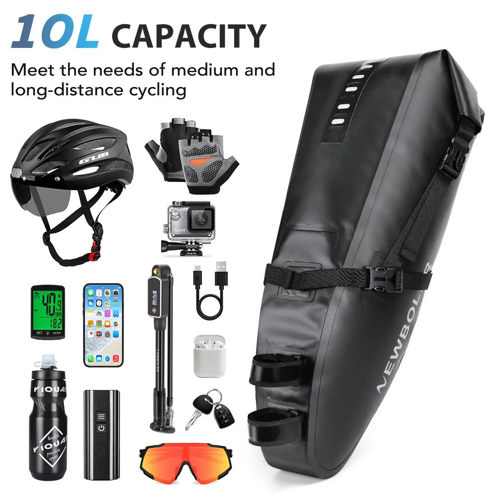 NEWBOLER 13L waterproof bike saddle bag Large Capacity Foldable Tail Luggage Pack