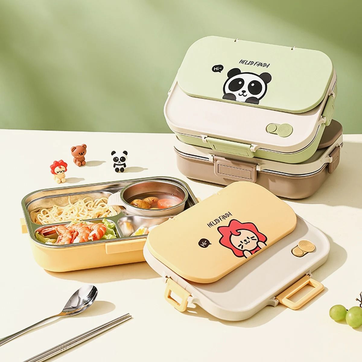 Stainless Steel Divided Lunch Container Large Capacity Bento Lunch Box Set