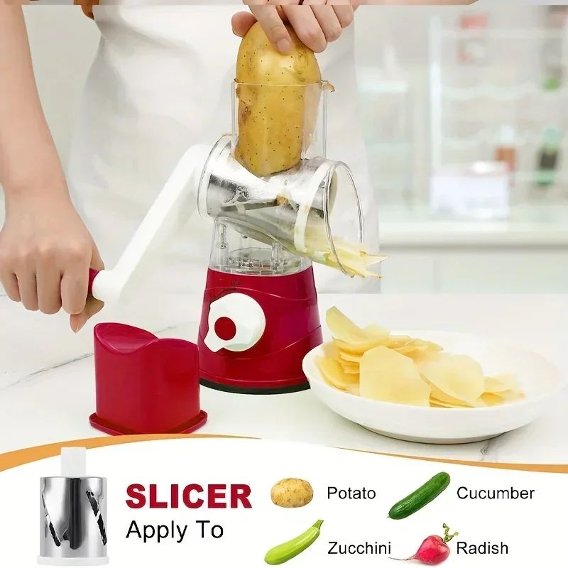 Rotary Vegetable Cutter Kitchen Shredder with Handle and Drum Blades