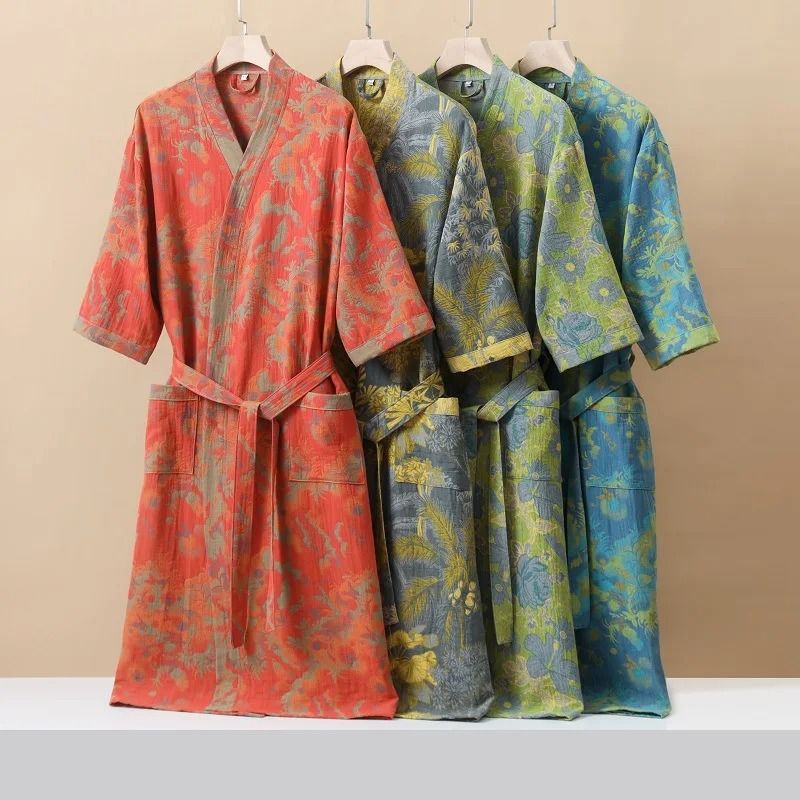 Cotton Printed Kimono Bathrobe Quick Dry Summer Home Wear