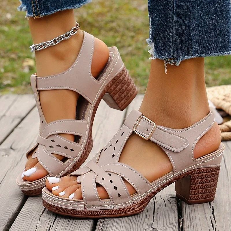 Lightweight Thick High Heel Wedge Sandals for Women Plus Size Rome Style