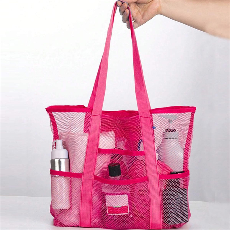 Large Capacity Mesh Beach Bag with Pockets Durable Sand-Free Organizer Tote