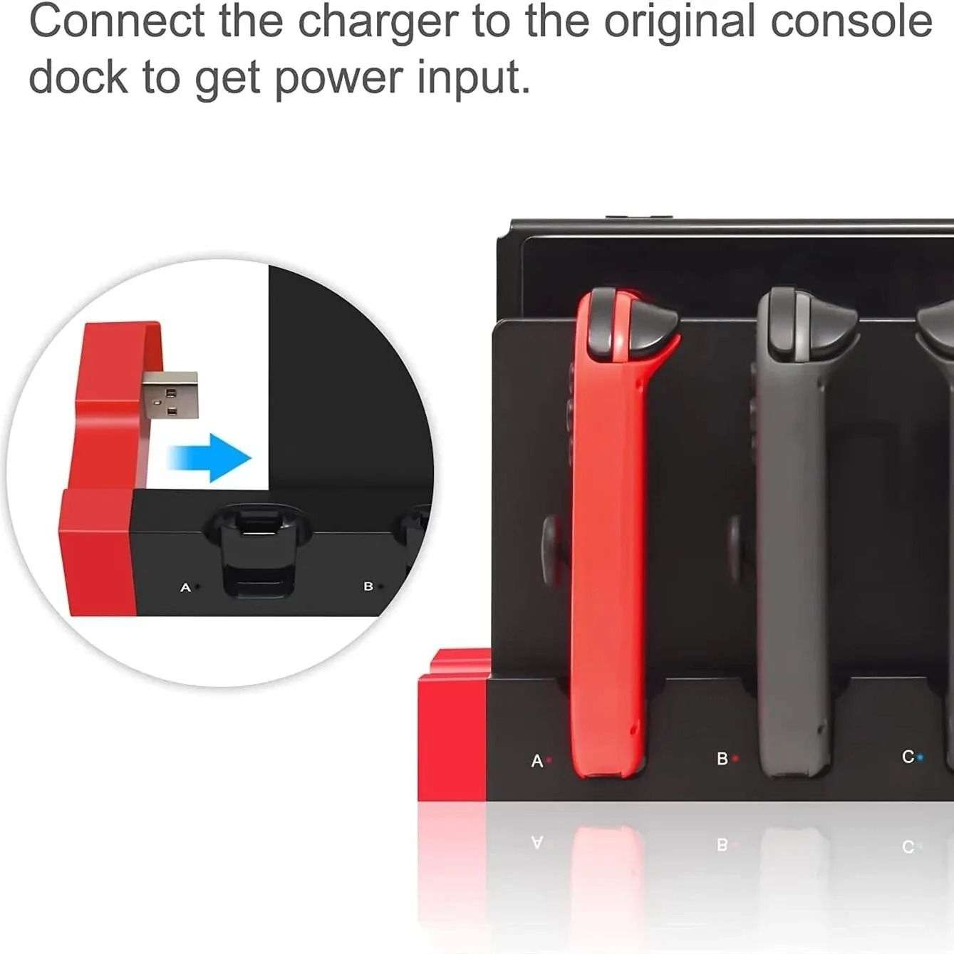 JoyCon Charging Dock Station Compatible with Standard and OLED Models Charges Up to Four Controllers