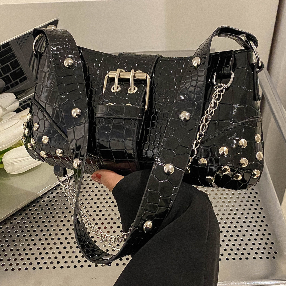 Cool Gothic Leather Underarm Tote Bag, Casual Sling Handbags for Girls