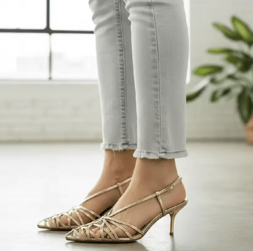 Luxury Gold Pointed Toe Slingback Heels Thin Strap High Heel Summer Sandals