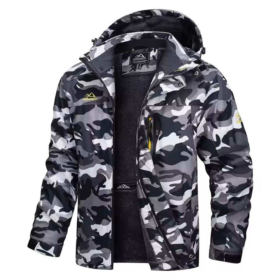 Mens Waterproof Ski Jacket with Fleece Lining and Removable Hood