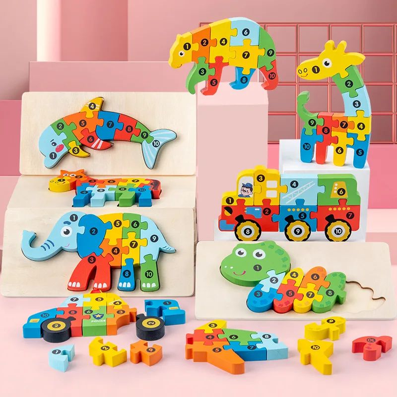 Montessori 3D Wooden Dinosaur Puzzle for Toddlers Shape and Color Learning Toy