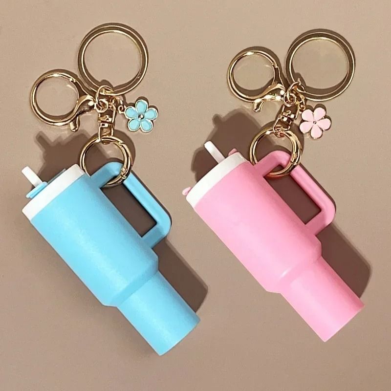Cute Ice Cup Keychain Lipstick Holder Flower Pendant Bag Charm