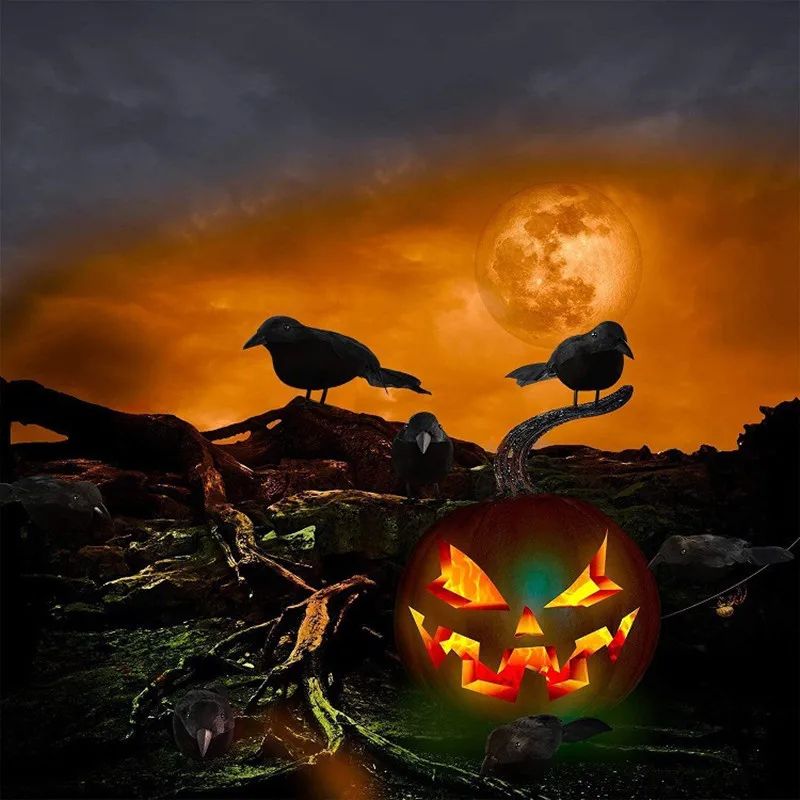 Realistic Black Crow Halloween Decoration Feather Raven Prop