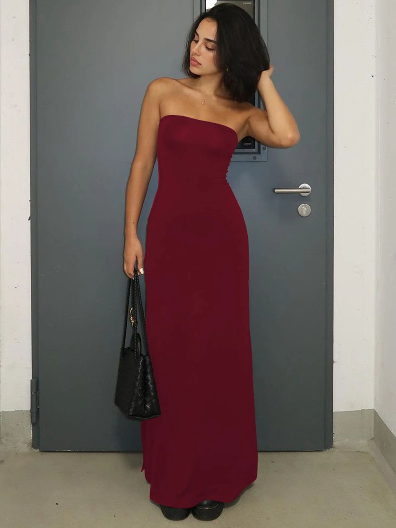 Midnight Allure Strapless Long Sleeve Bodycon Maxi Dress