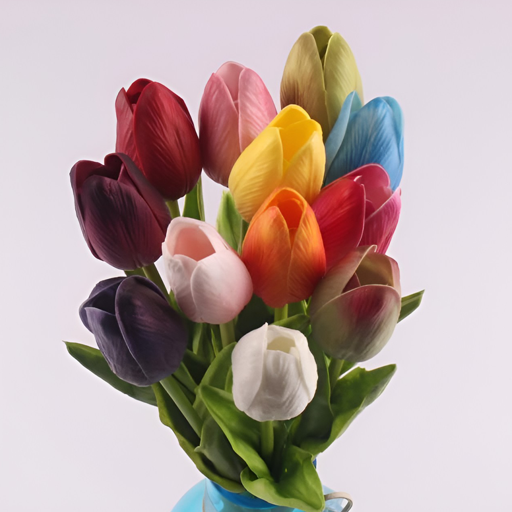 Durable Artificial Tulip Bouquet | Ever-Fresh & Soft Real Touch Tulip Flowers | PU Soft & Luxurious Fake Tulips