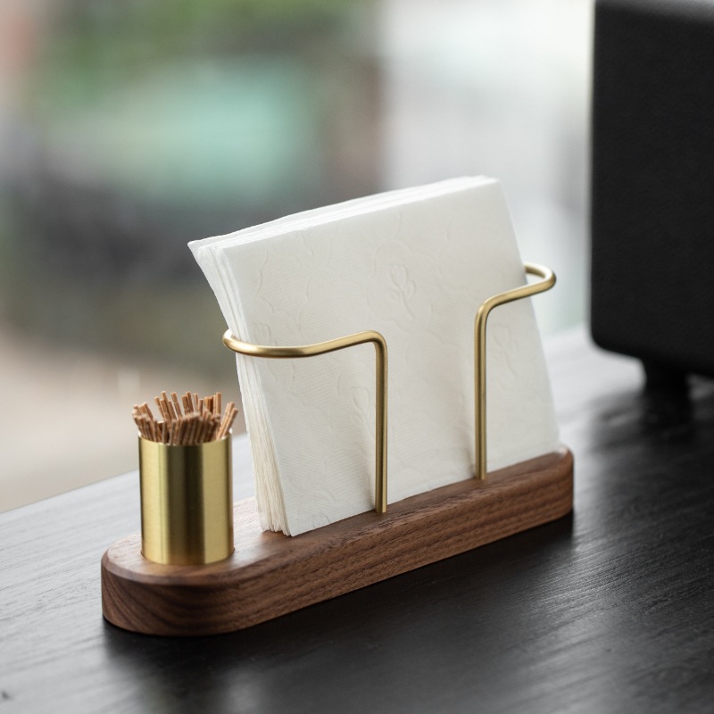 Walnut Napkin Holder with Toothpick Dispenser Wooden Table Organizer