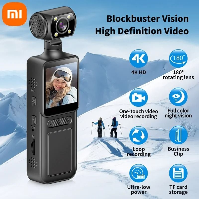 8K HD Pocket Camera with 180 Degree Rotating Lens and Night Vision