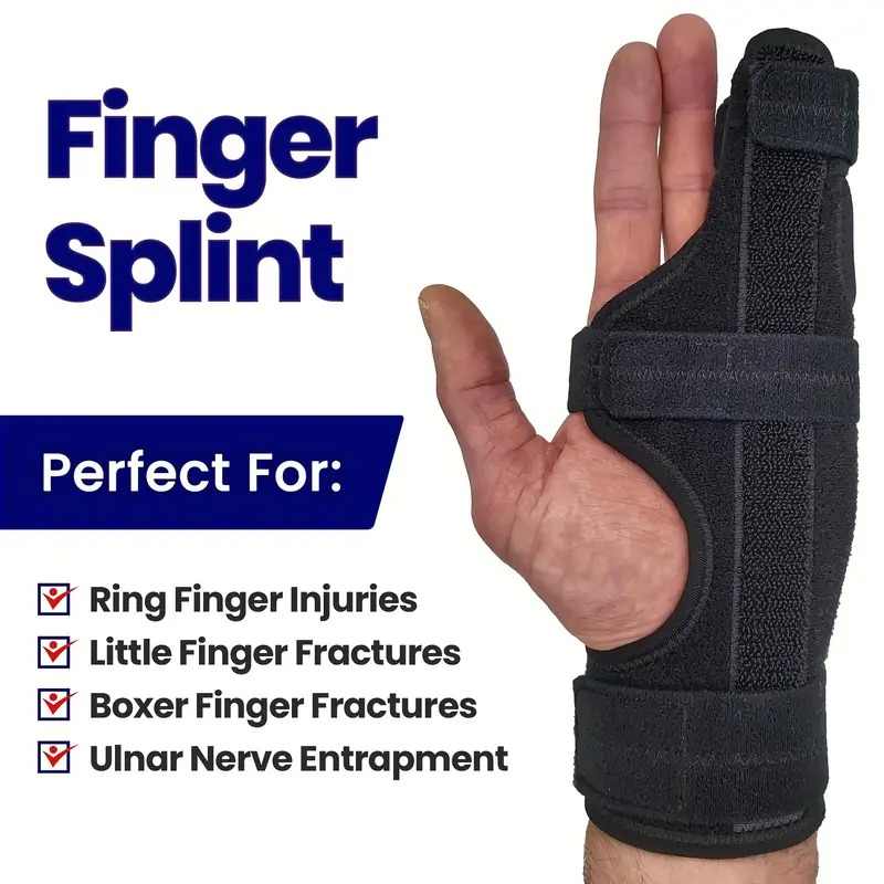 Adjustable Hand Brace, Boxer Finger Splint, Right or Left Support for Pinky Ring Middle Metacarpals Knuckles
