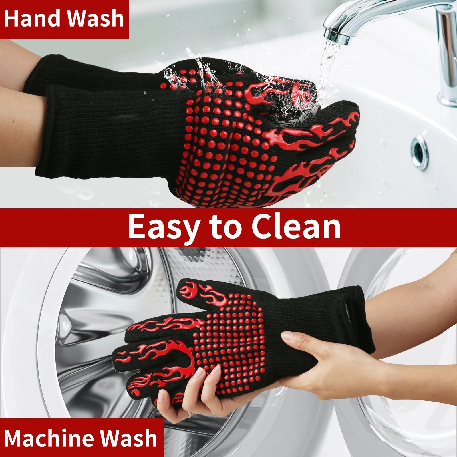 BBQ Gloves High Temperature Resistance Oven Mitts Fireproof Non Slip Grilling Gloves