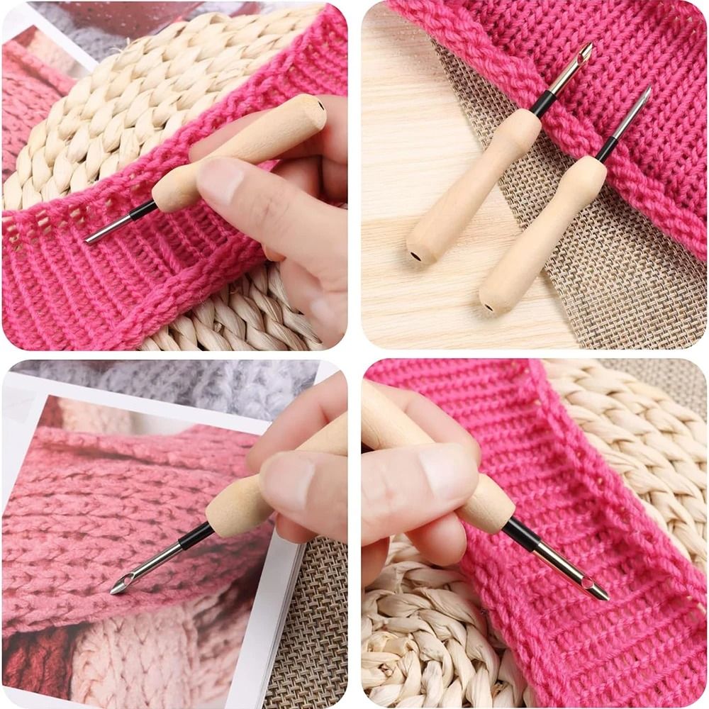 14-Piece Wooden Punch Needle Embroidery Kit Adjustable Set