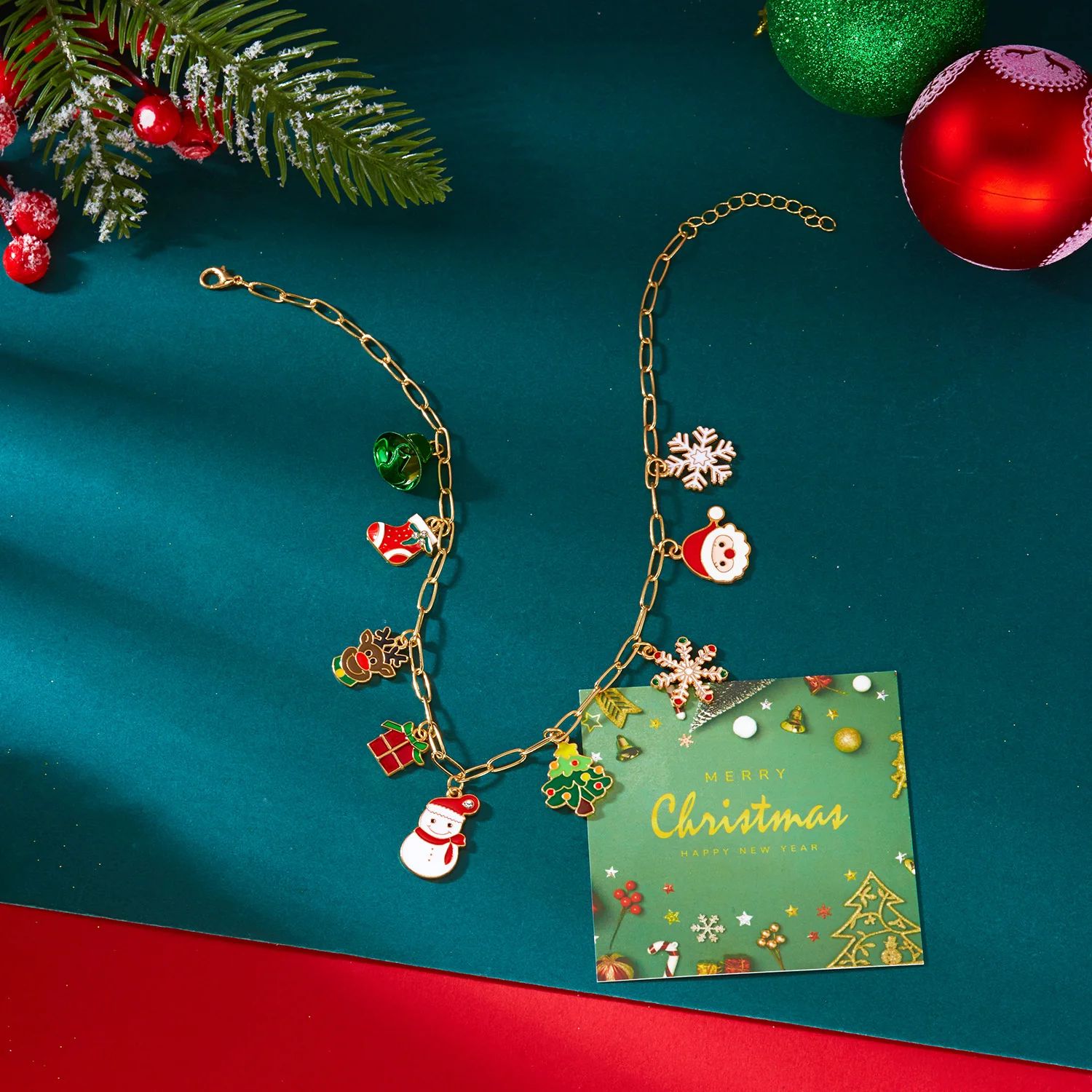 Rhinestone Christmas Tree Snowflake Pendant Necklace