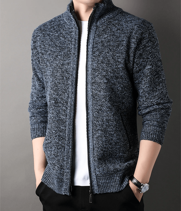 Mens Stand Collar Knit Cardigan Sweater Jacket