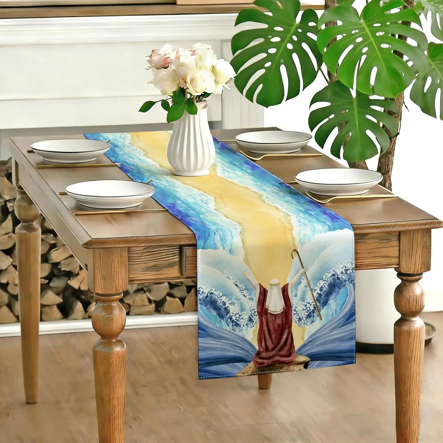Elegant Passover Linen Table Runner – Reusable Pesach Decor for Festive Dining