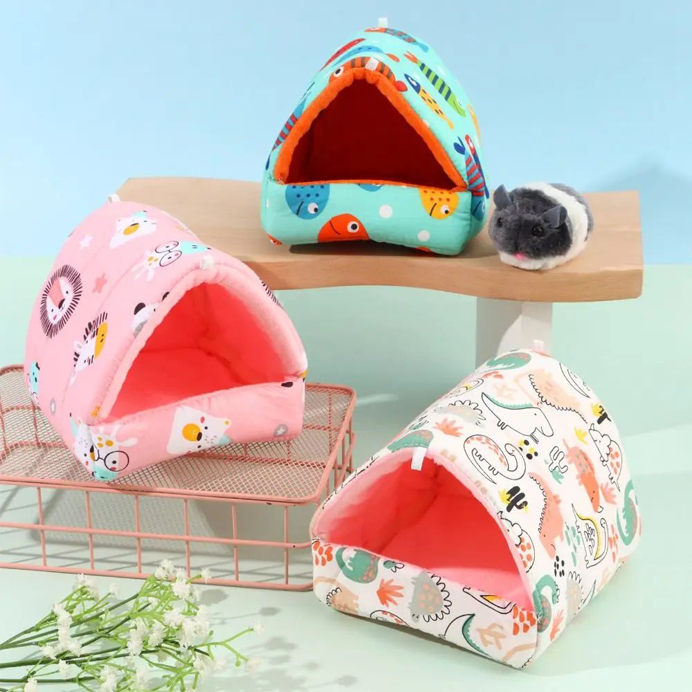 Warm Plush Small Animal Sleeping Bed | Cozy Winter Guinea Pig Nest & Hamster House | Rabbit Squirrel Snuggle Mat