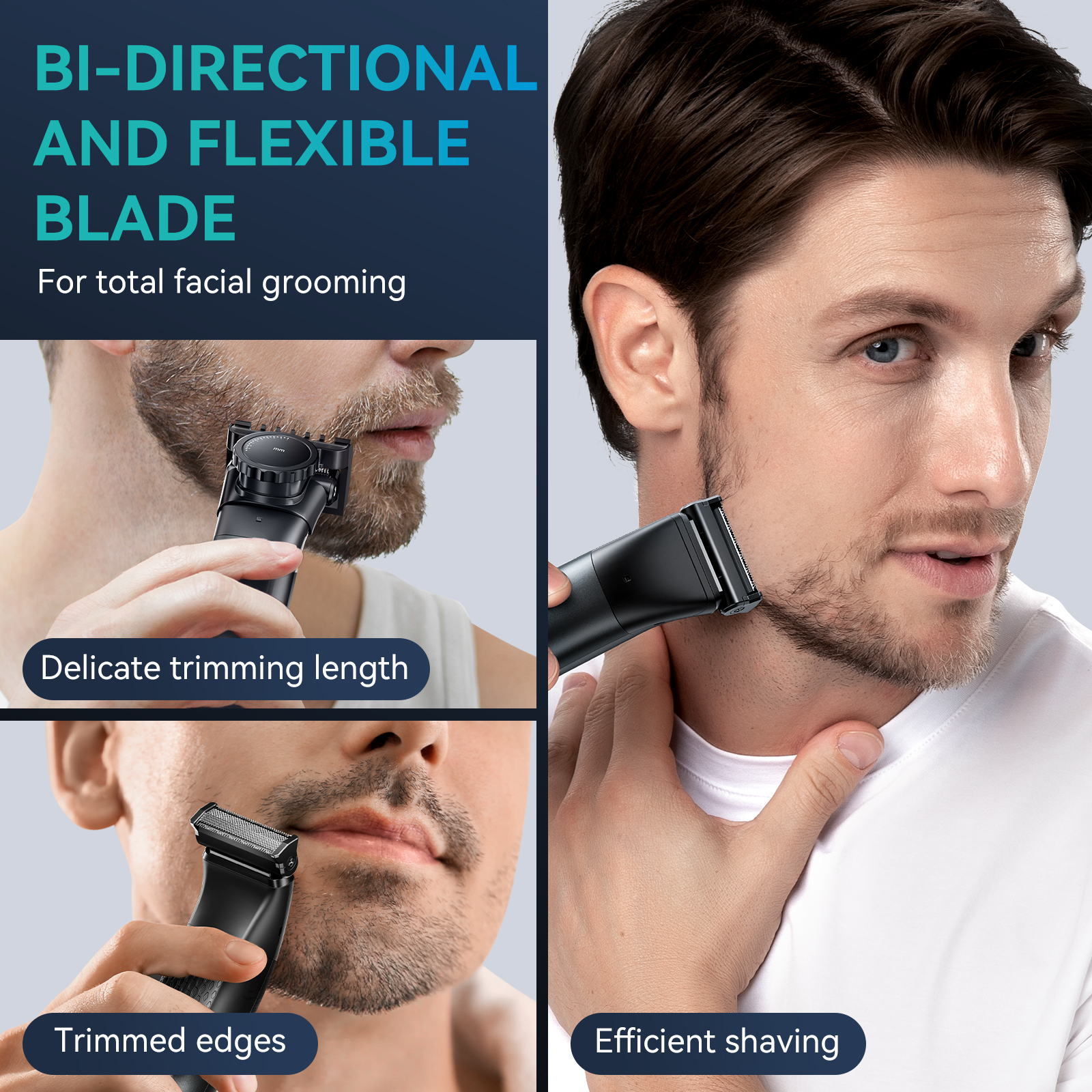 Electric Trimmer for Men Dual-Sided Blade, Waterproof Beard and Body Hair Razor
