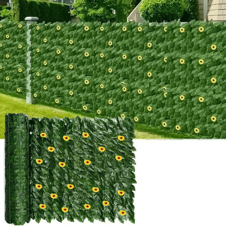 Sunflower Artificial Ivy Privacy Fence – Expandable Green Wall Screen for Balcony & Garden