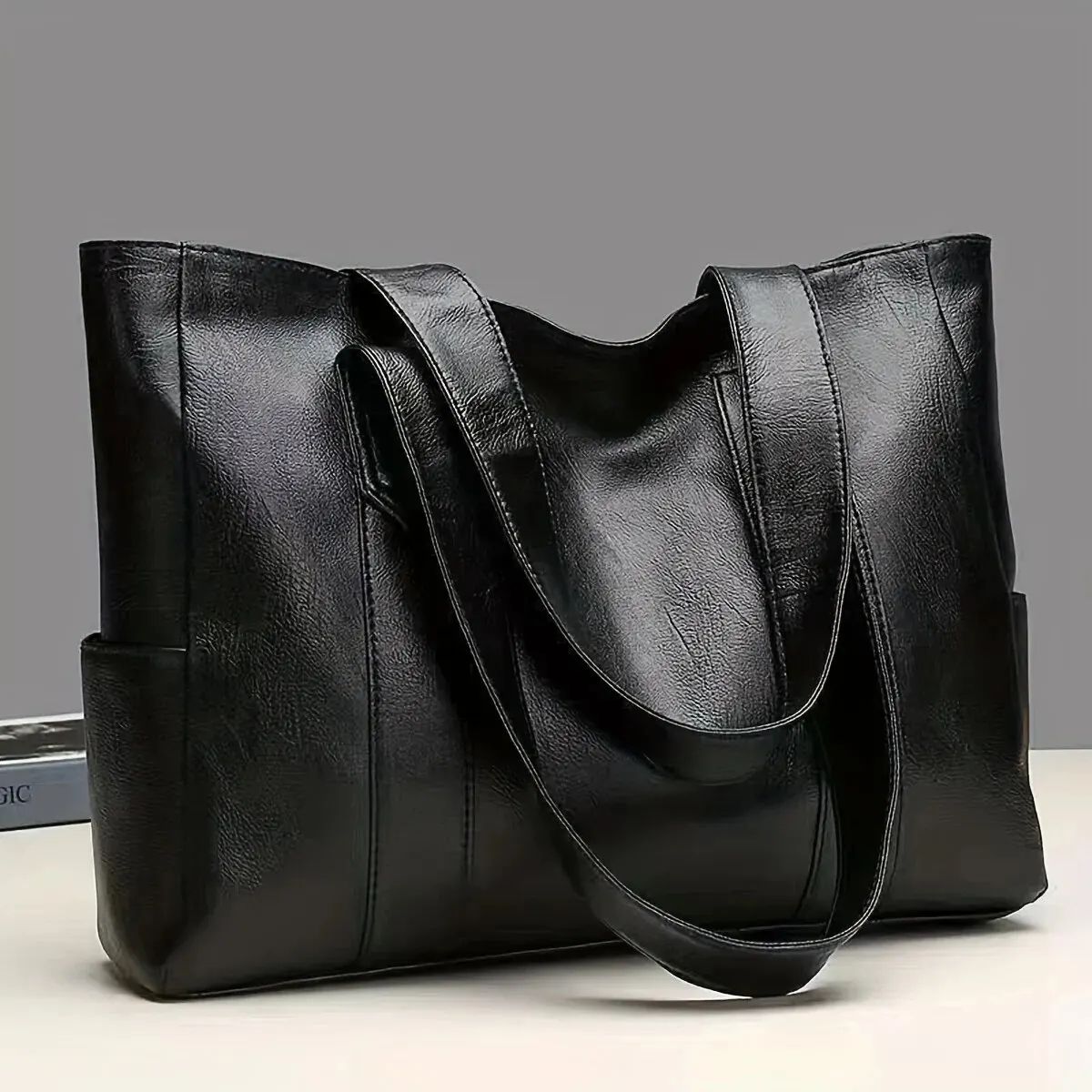 Vintage Large Capacity Tote Bag, Retro PU Leather Shoulder Handbag for Women Daily Commute