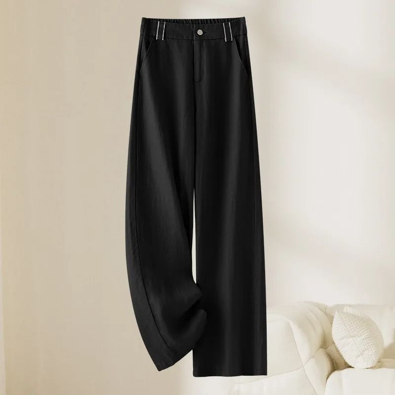 Women Linen Straight Leg Long Pants 2026 Summer High Waisted Lightweight Wide Leg Casual Trousers