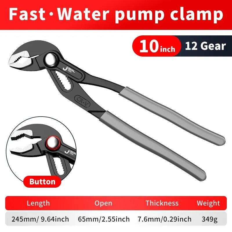 Adjustable Water Pump Pliers with Quick Release and Non Slip Handle