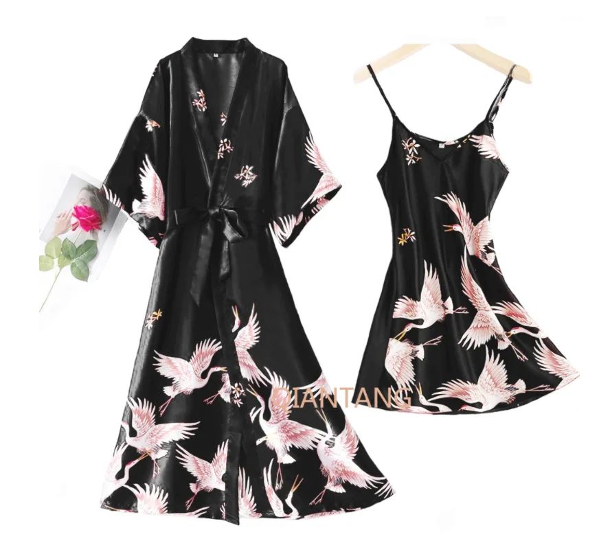 SilkLuxe 2-Piece Satin Pajama Set with Robe for Women