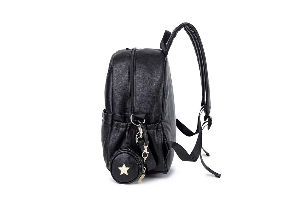 Modern Black PU Diaper Backpack Large Capacity Waterproof Baby Bag