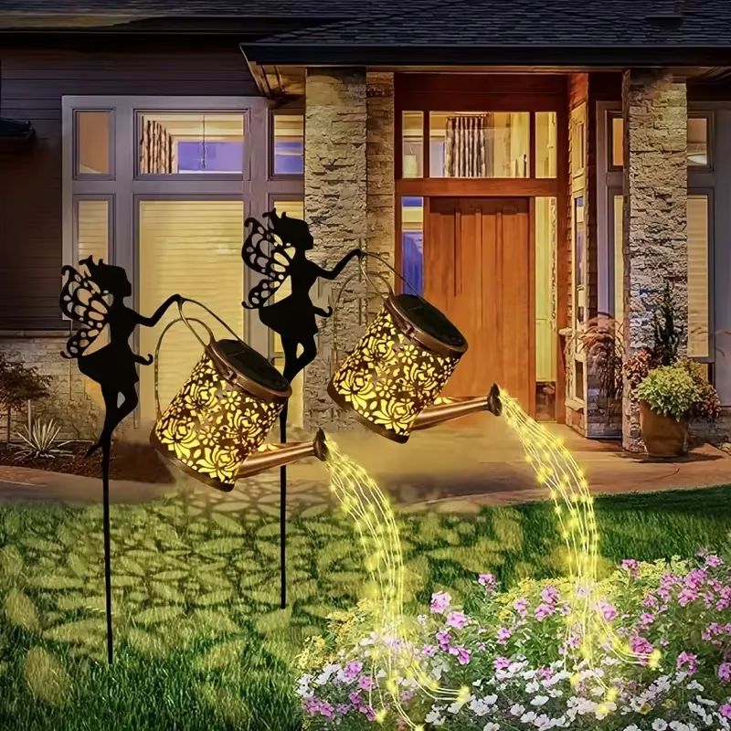 Solar Watering Can Fairy Light – Vintage Metal Garden Lantern with Cascading LED Waterfall