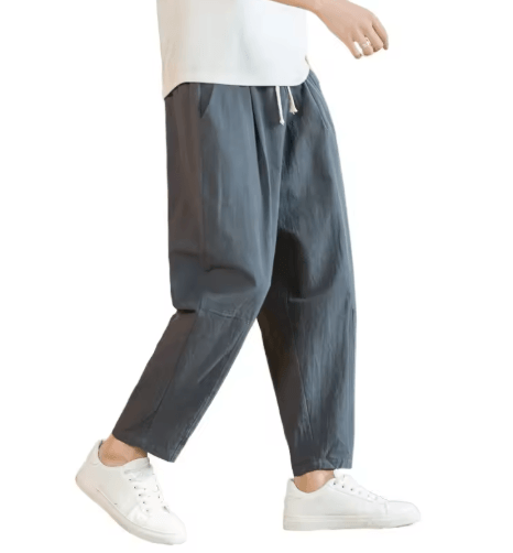 Mens Cotton Linen Casual Pants Breathable Loose Straight Leg Drawstring Streetwear Trousers