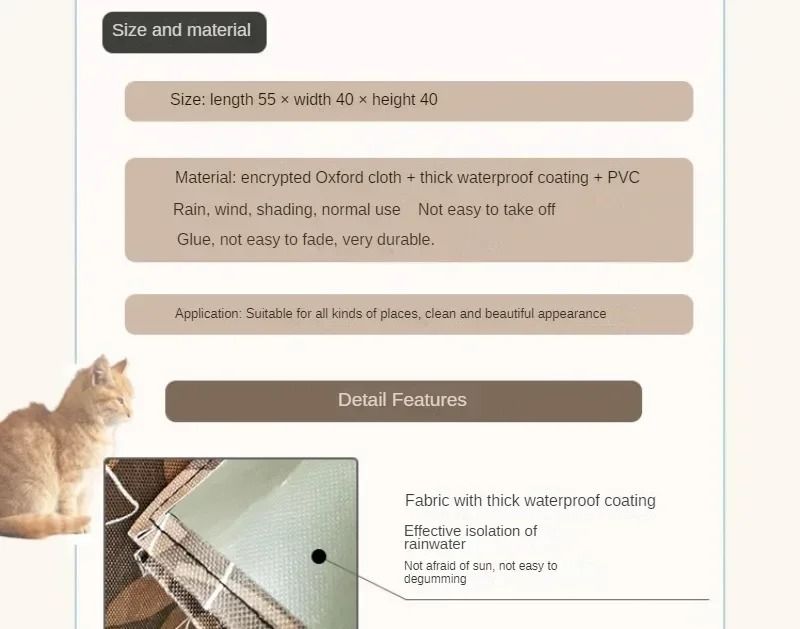 Outdoor Stray Cat Feeding House with Waterproof Canopy Rain Shelter Durable Oxford Cloth Nest