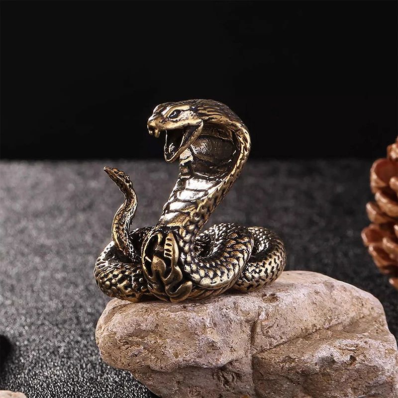 Antique Brass Snake Figurine Mini Copper Statue for Desk and Home Decor