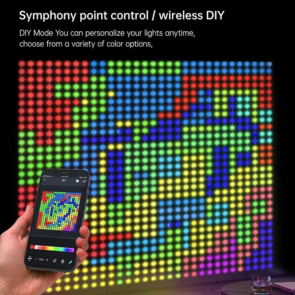 VividGlow Smart Curtain Lights – Music Sync RGB DIY Pattern LED Ambiance