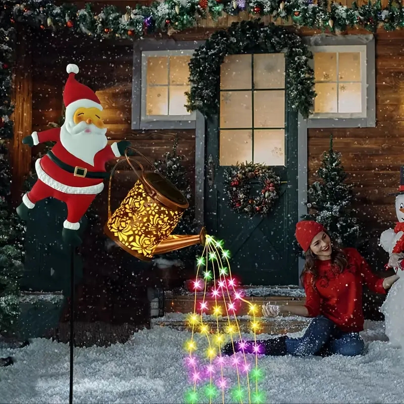 Christmas Solar Kettle Lights, Garden Lawn Decorative Santa Claus Kettle, Ground Lamp Solar LED Night Lights, Outdoor