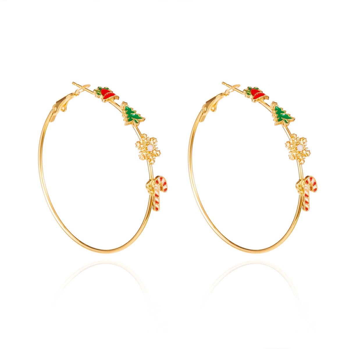 Holiday Dangle Earrings, Exaggerated Christmas Bell Tree Snowflake Hoop Earrings, Round Circle Earrings for Women