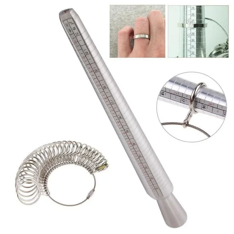 Metal Ring Sizer Measuring Tool Set, Gauge Mandrel Stick Finger Tool, Jewellery Making Equipment Accessories