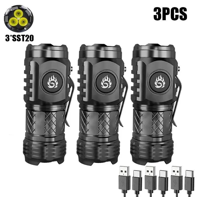 Mini LED Flashlight with Pen Clip and Magnetic Base USB Rechargeable